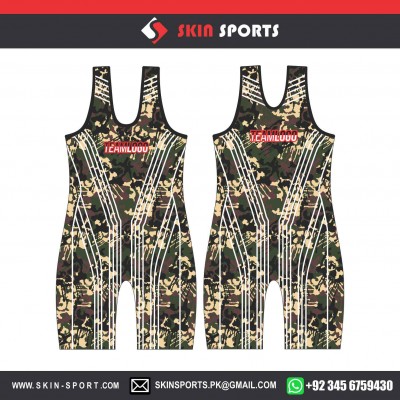 BLACK SKULL CAMO  WRESTLING SINGLETS